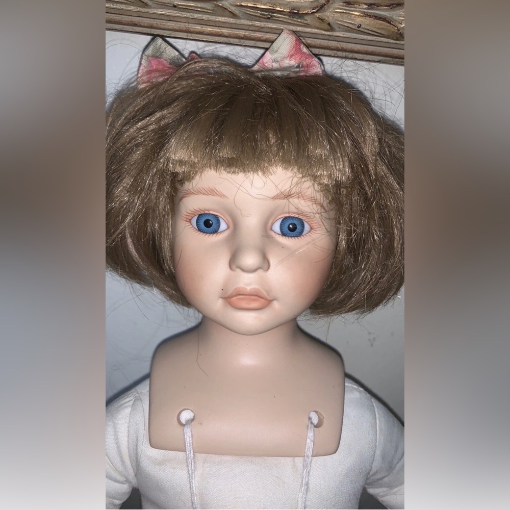 Porcelain Doll with Blue Eyes and Brown Hair ⚠️- Design Debut Read Below 👇